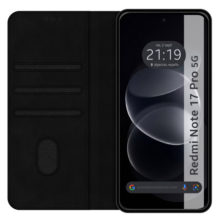 Funda Libro de Polipiel con tarjetero para Xiaomi Redmi Note 17 Pro 5G color Negra
