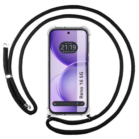 Funda Colgante Transparente para Oppo Reno 16 5G con Cordon Negro