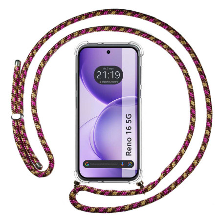 Funda Colgante Transparente para Oppo Reno 16 5G con Cordon Rosa / Dorado