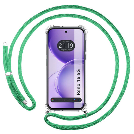 Funda Colgante Transparente para Oppo Reno 16 5G con Cordon Verde Agua