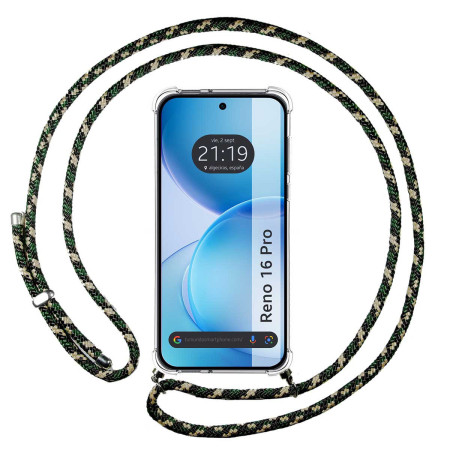 Funda Colgante Transparente para Oppo Reno 16 Pro 5G con Cordon Verde / Dorado