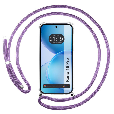 Funda Colgante Transparente para Oppo Reno 16 Pro 5G con Cordon Morado