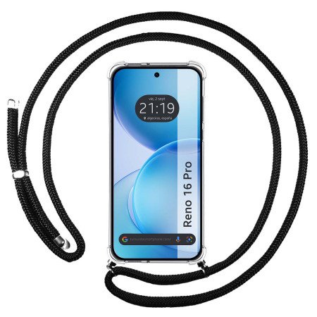 Funda Colgante Transparente para Oppo Reno 16 Pro 5G con Cordon Negro
