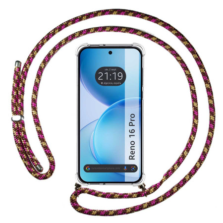 Funda Colgante Transparente para Oppo Reno 16 Pro 5G con Cordon Rosa / Dorado