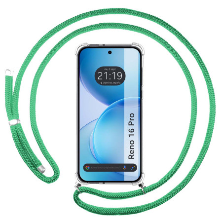 Funda Colgante Transparente para Oppo Reno 16 Pro 5G con Cordon Verde Agua
