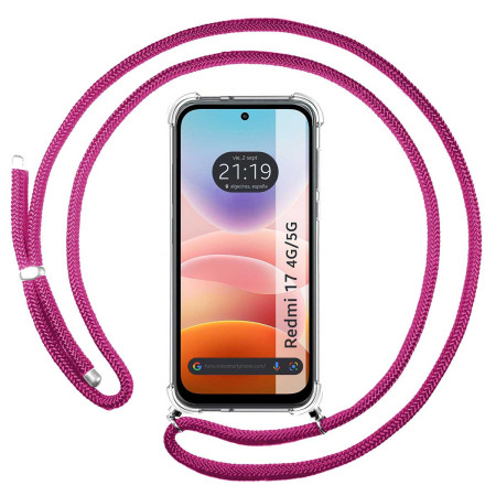 Funda Colgante Transparente para Xiaomi Redmi 17 4G / 5G con Cordon Rosa Fucsia