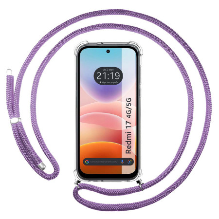 Funda Colgante Transparente para Xiaomi Redmi 17 4G / 5G con Cordon Morado
