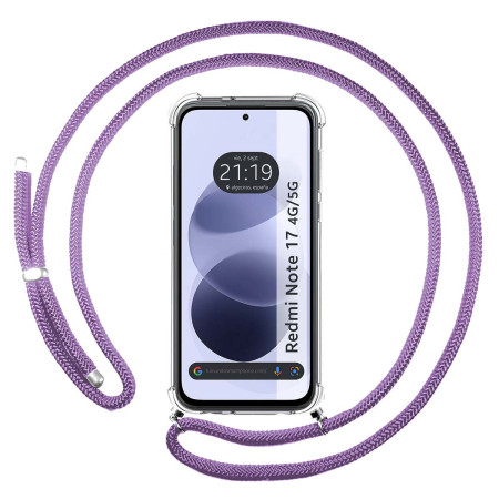 Funda Colgante Transparente para Xiaomi Redmi Note 17 4G / 5G con Cordon Morado