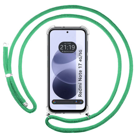 Funda Colgante Transparente para Xiaomi Redmi Note 17 4G / 5G con Cordon Verde Agua