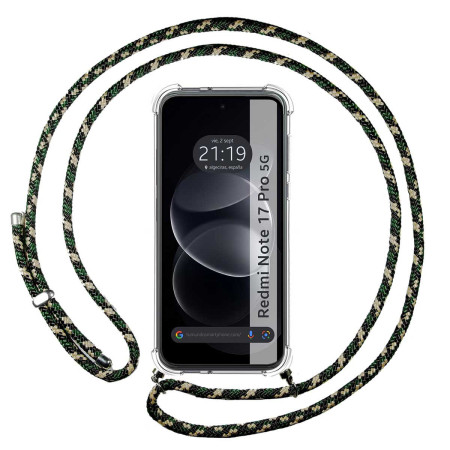 Funda Colgante Transparente para Xiaomi Redmi Note 17 Pro 5G con Cordon Verde / Dorado
