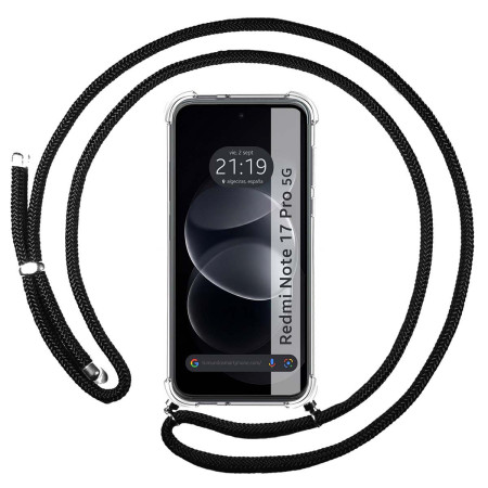 Funda Colgante Transparente para Xiaomi Redmi Note 17 Pro 5G con Cordon Negro
