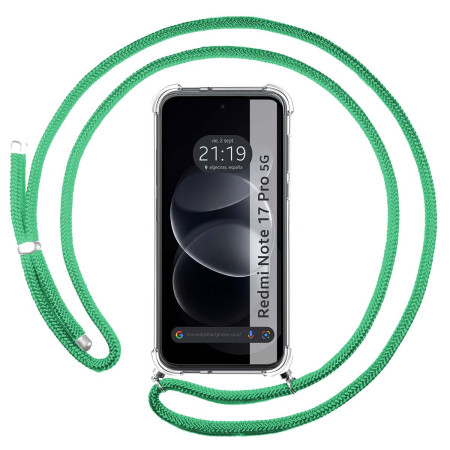 Funda Colgante Transparente para Xiaomi Redmi Note 17 Pro 5G con Cordon Verde Agua