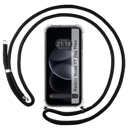 Funda Colgante Transparente para Xiaomi Redmi Note 17 Pro Max 5G con Cordon Negro