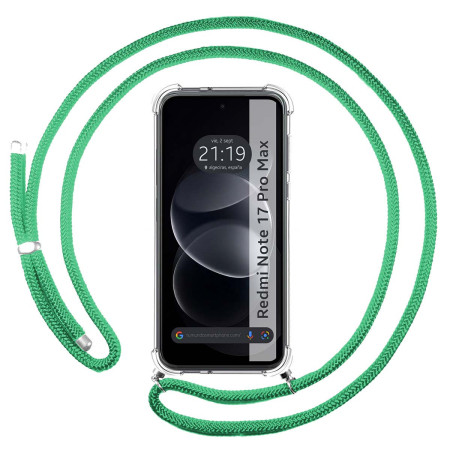 Funda Colgante Transparente para Xiaomi Redmi Note 17 Pro Max 5G con Cordon Verde Agua