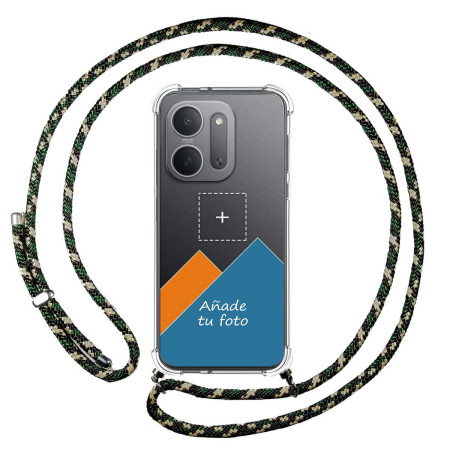Personaliza tu Funda Colgante Transparente para Xiaomi Redmi 17C 5G con Cordon Verde / Dorado Dibujo Personalizada