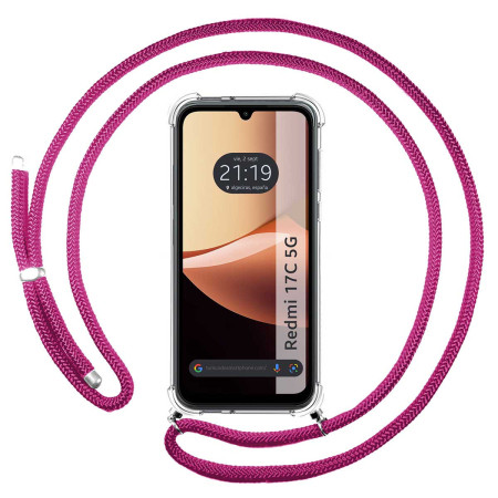 Funda Colgante Transparente para Xiaomi Redmi 17C 5G con Cordon Rosa Fucsia