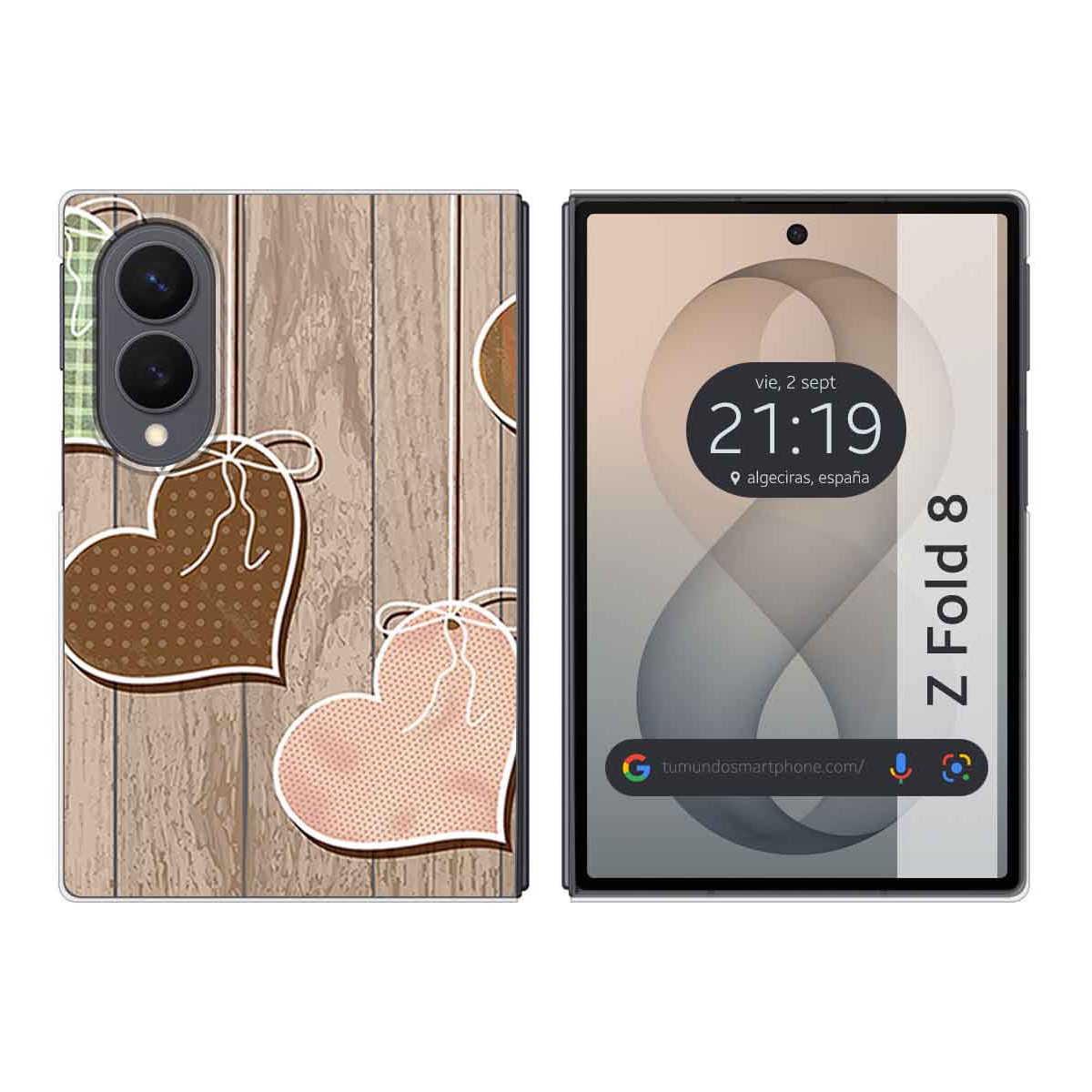 Funda Silicona para Samsung Galaxy Z Fold 8 5G diseño Corazones Madera Dibujos