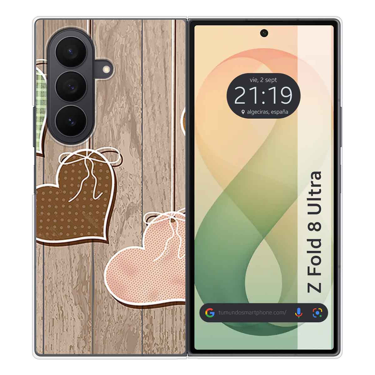Funda Silicona para Samsung Galaxy Z Fold 8 Ultra 5G diseño Corazones Madera Dibujos