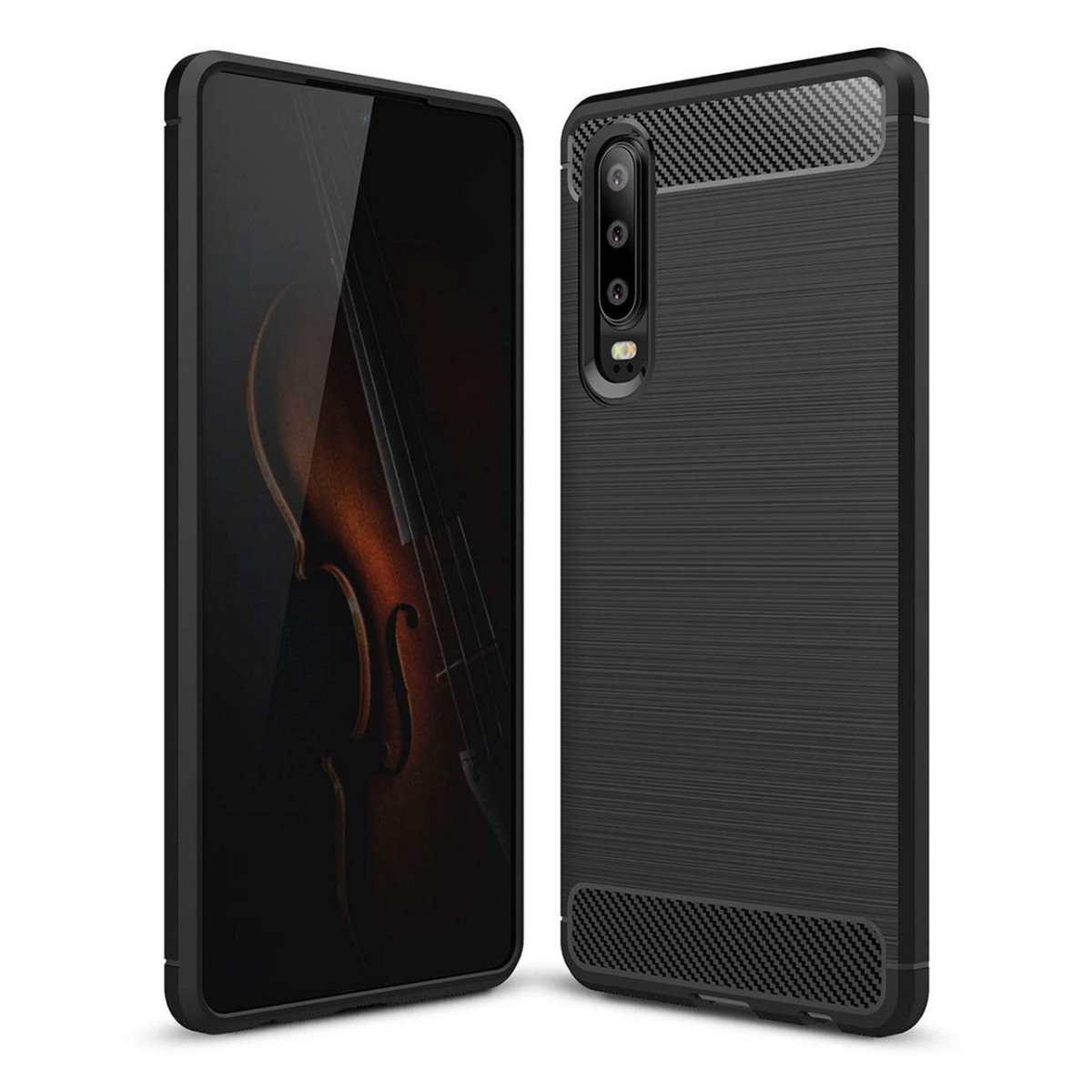 Funda Gel Tpu Tipo Carbon Negra para Huawei P30