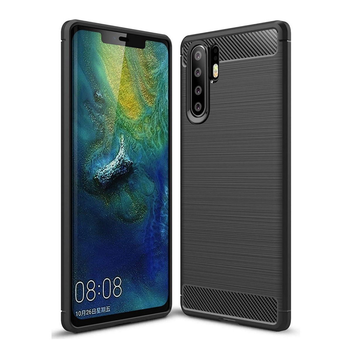 Funda Gel Tpu Tipo Carbon Negra para Huawei P30 Pro
