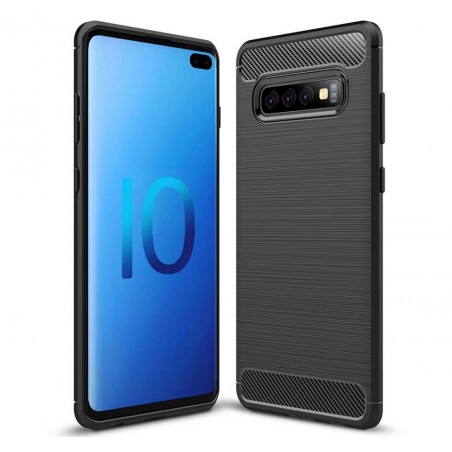 Funda Gel Tpu Tipo Carbon Negra para Samsung Galaxy S10 Plus