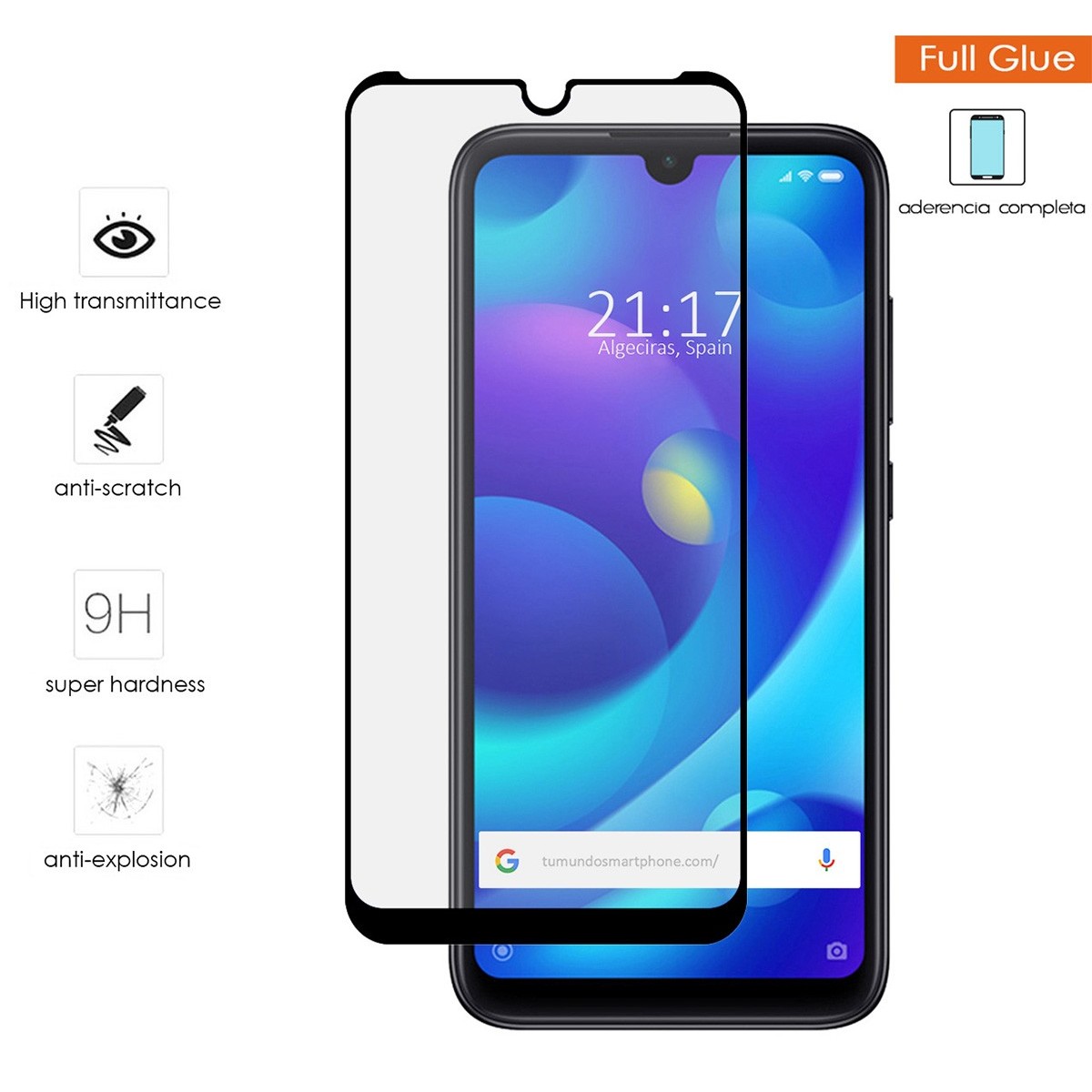 Protector Cristal Templado Completo 5D Full Glue Negro para Xiaomi Mi Play Vidrio