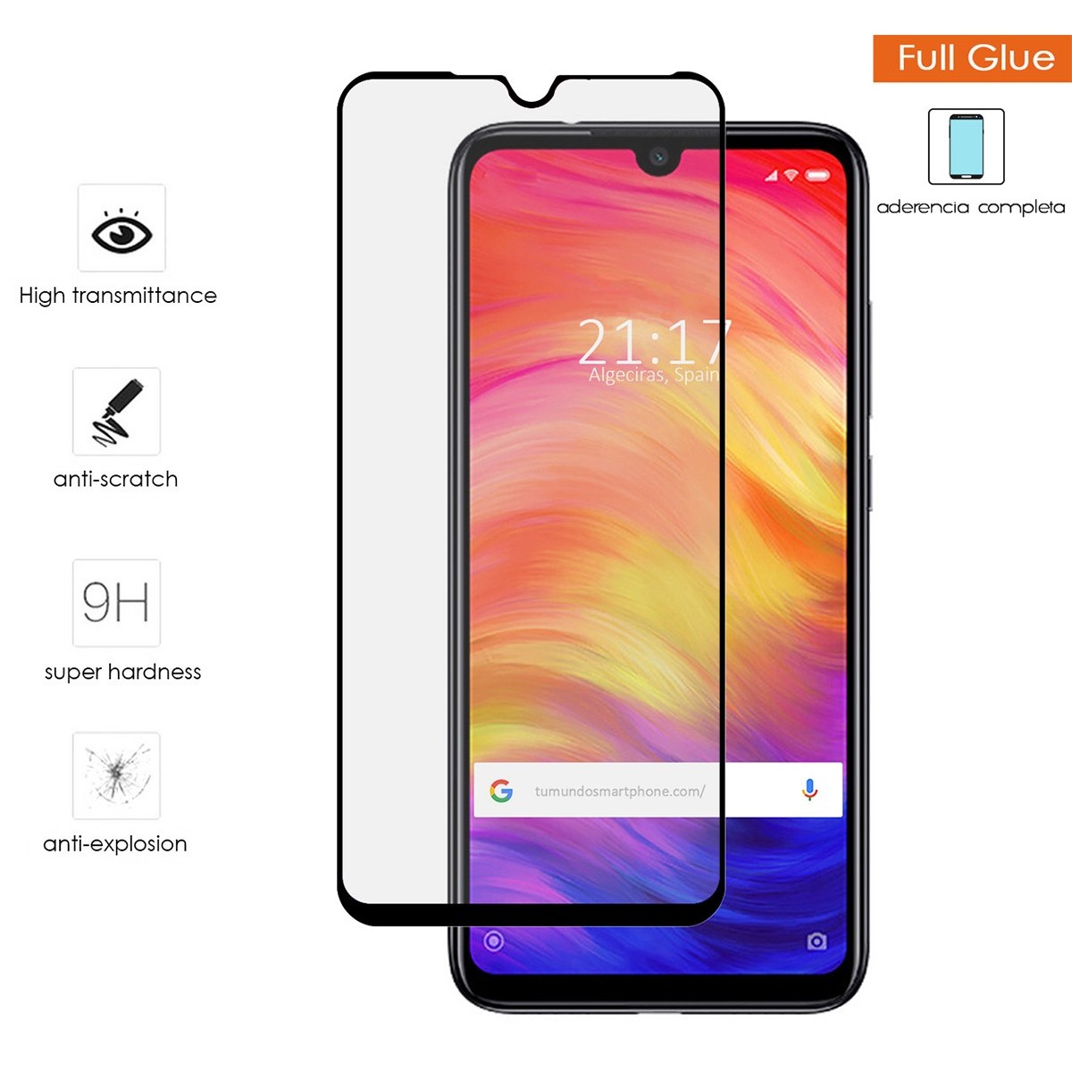 Protector Cristal Templado Completo 5D Full Glue Negro para Xiaomi Redmi Note 7 Vidrio