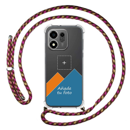 Personaliza tu Funda Colgante Transparente para Huawei Honor 600 Smart 5G con Cordon Rosa / Dorado Dibujo Personalizada