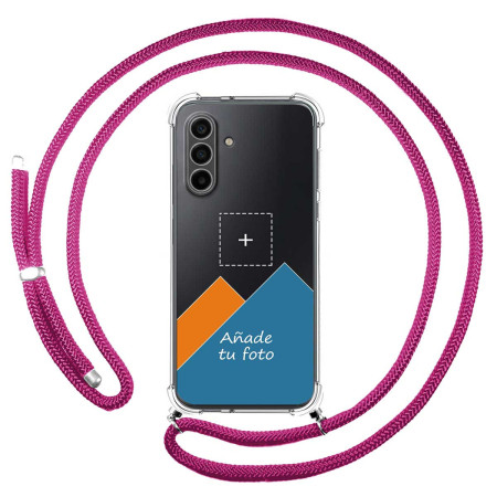 Personaliza tu Funda Colgante Transparente para Samsung Galaxy A18 4G / 5G con Cordon Rosa Fucsia Dibujo Personalizada