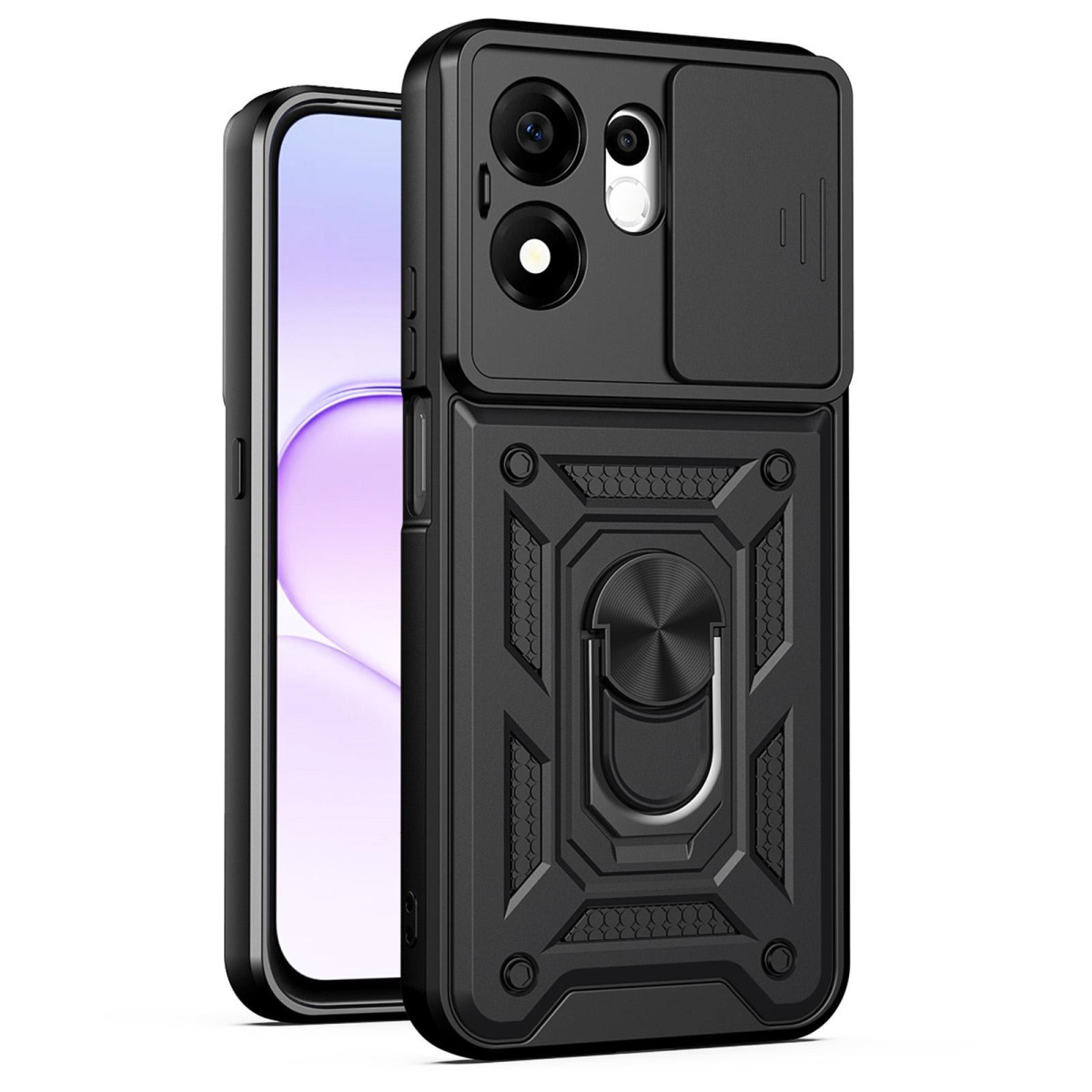 Funda Tough Armor con Anillo Giratorio Negra para Huawei Honor 600 Smart 5G