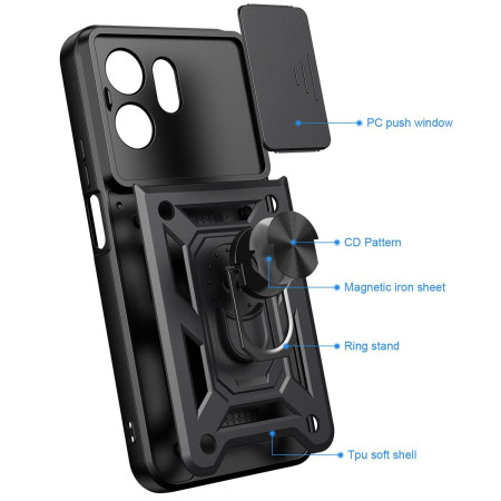 Funda Tough Armor con Anillo Giratorio Negra para Huawei Honor 600 Smart 5G
