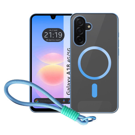 Funda para Samsung Galaxy A18 4G / 5G con Bordes Azul y Correa de Seguridad