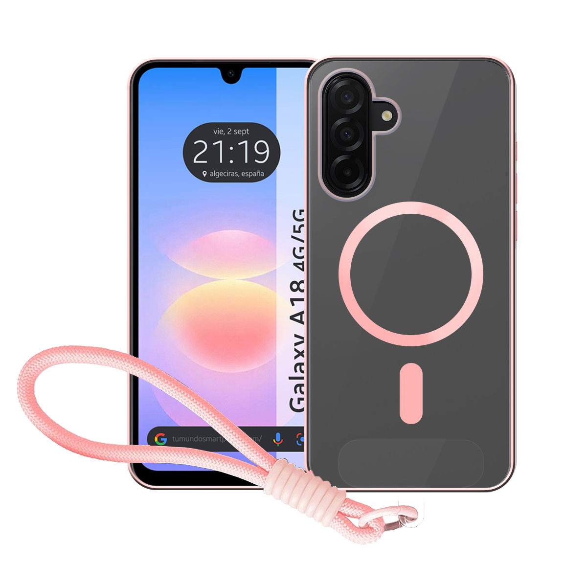 Funda para Samsung Galaxy A18 4G / 5G con Bordes Rosa y Correa de Seguridad