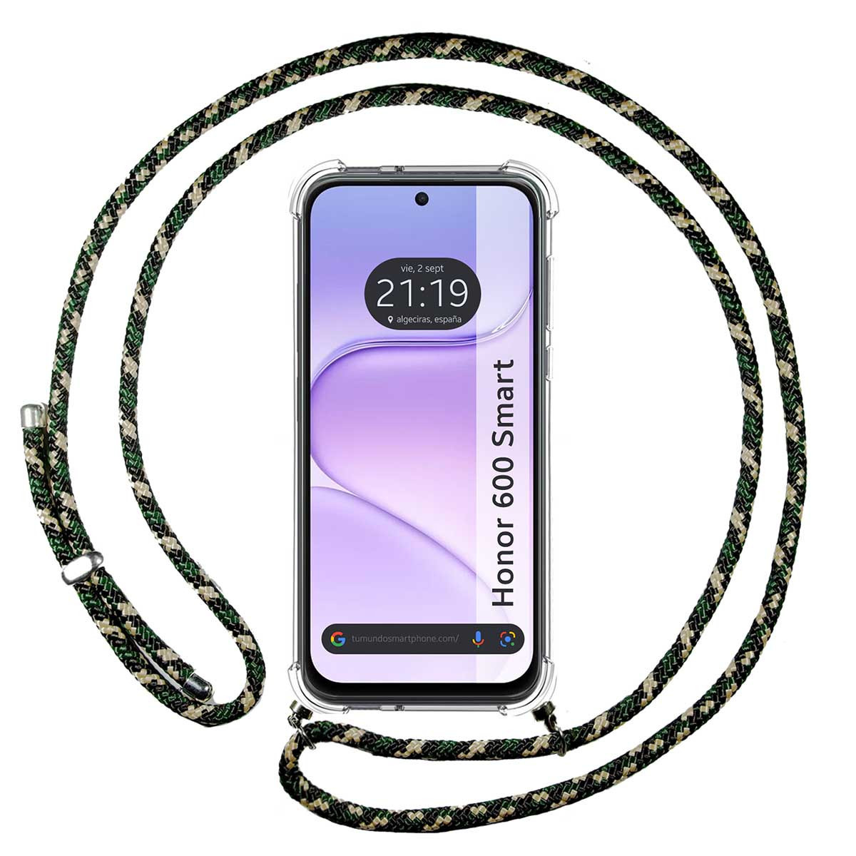 Funda Colgante Transparente para Huawei Honor 600 Smart 5G con Cordon Verde / Dorado