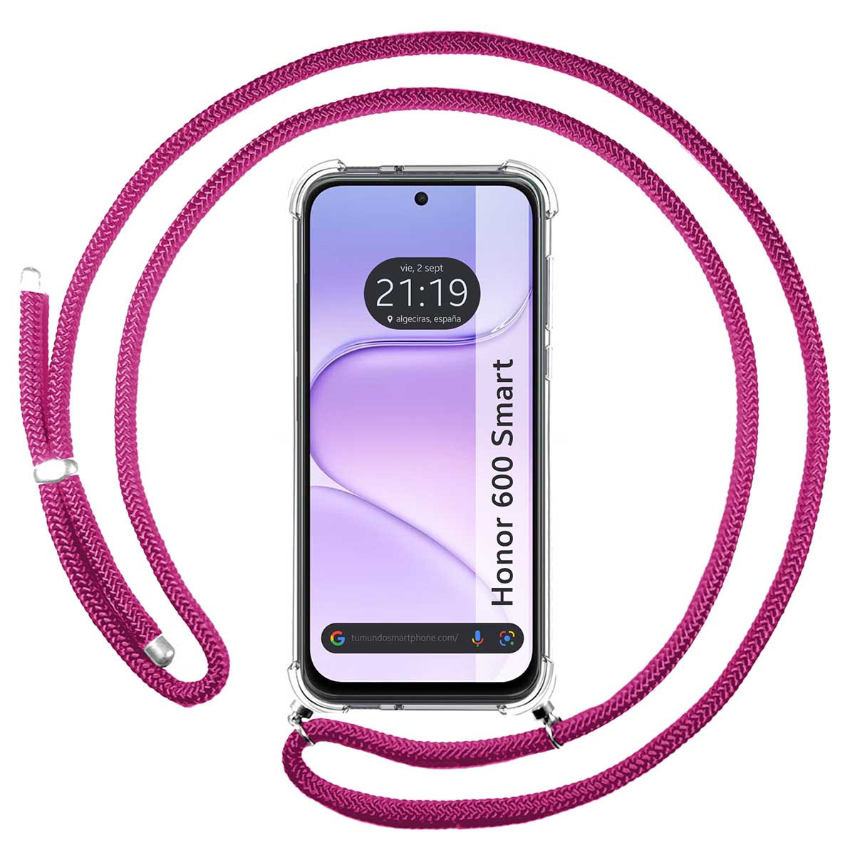 Funda Colgante Transparente para Huawei Honor 600 Smart 5G con Cordon Rosa Fucsia