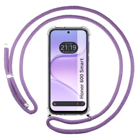 Funda Colgante Transparente para Huawei Honor 600 Smart 5G con Cordon Morado