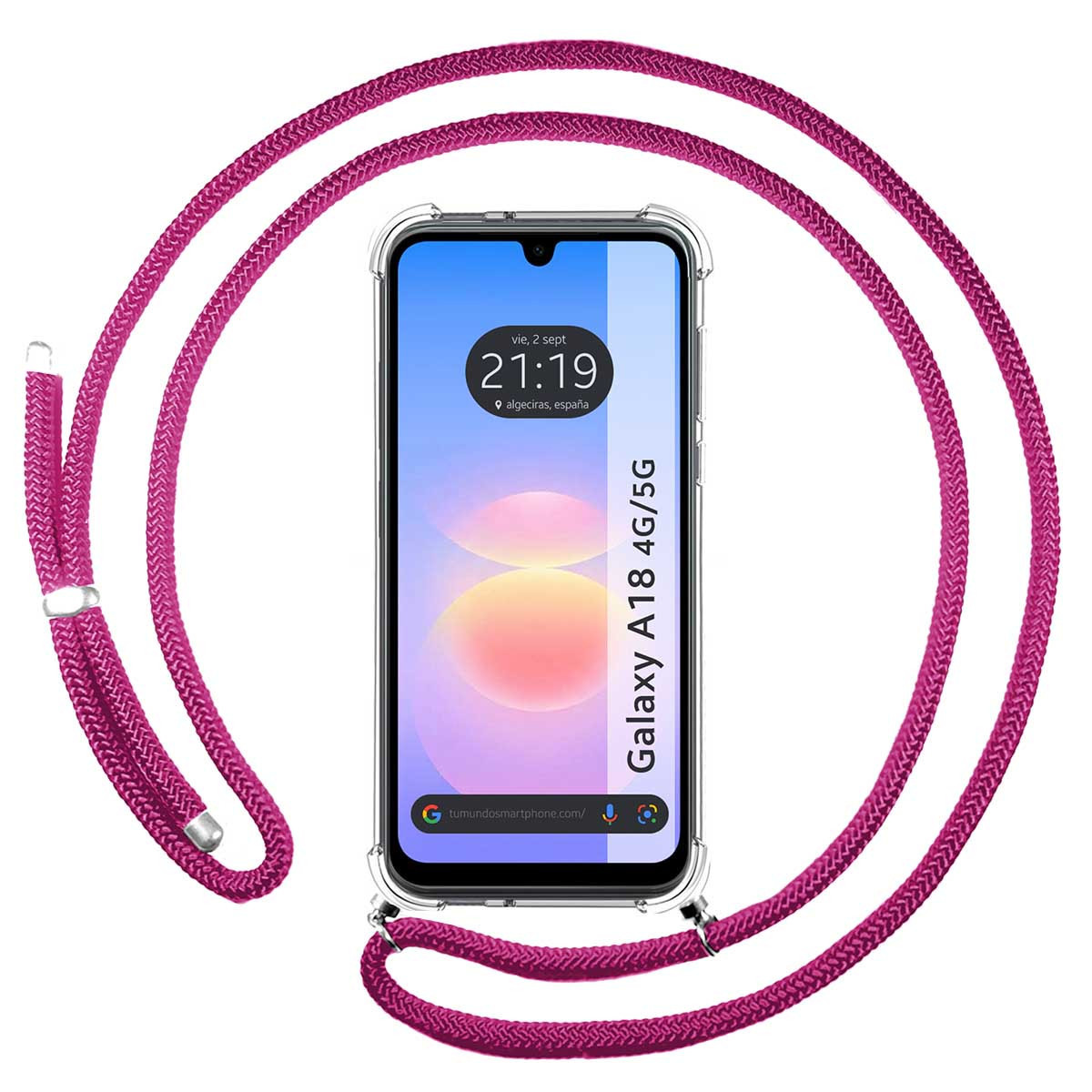 Funda Colgante Transparente para Samsung Galaxy A18 4G / 5G con Cordon Rosa Fucsia