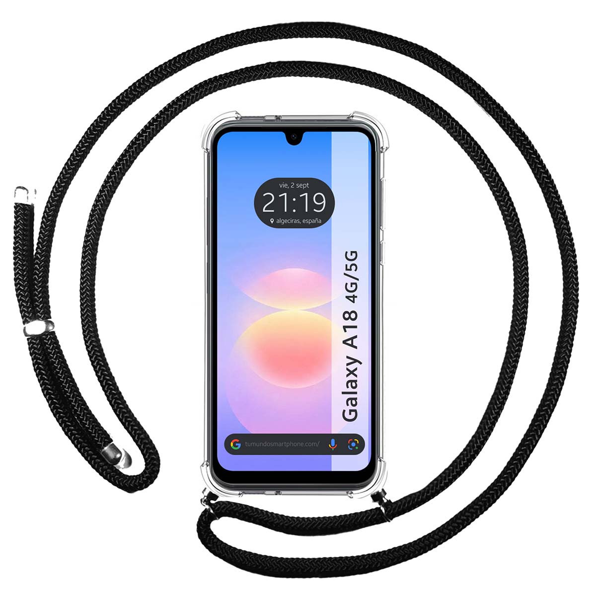 Funda Colgante Transparente para Samsung Galaxy A18 4G / 5G con Cordon Negro