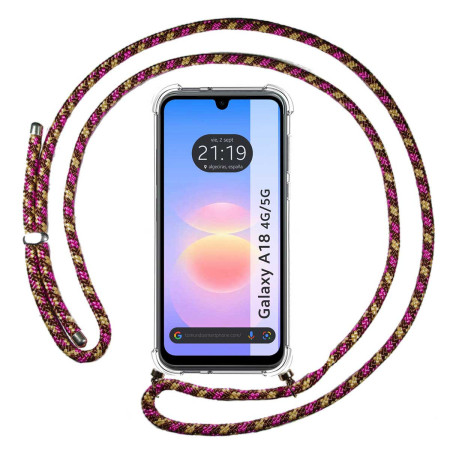 Funda Colgante Transparente para Samsung Galaxy A18 4G / 5G con Cordon Rosa / Dorado