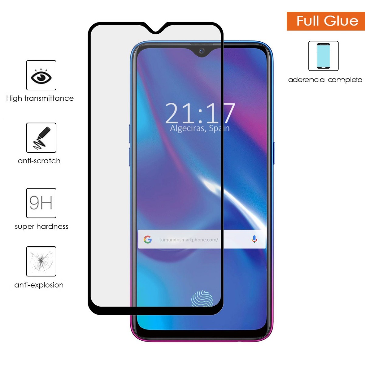 Protector Cristal Templado Completo Full Glue Negro para Oppo RX17 Neo Vidrio