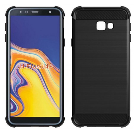 Funda Gel Tpu Anti-Shock Carbon Negra para Samsung Galaxy J4+ Plus