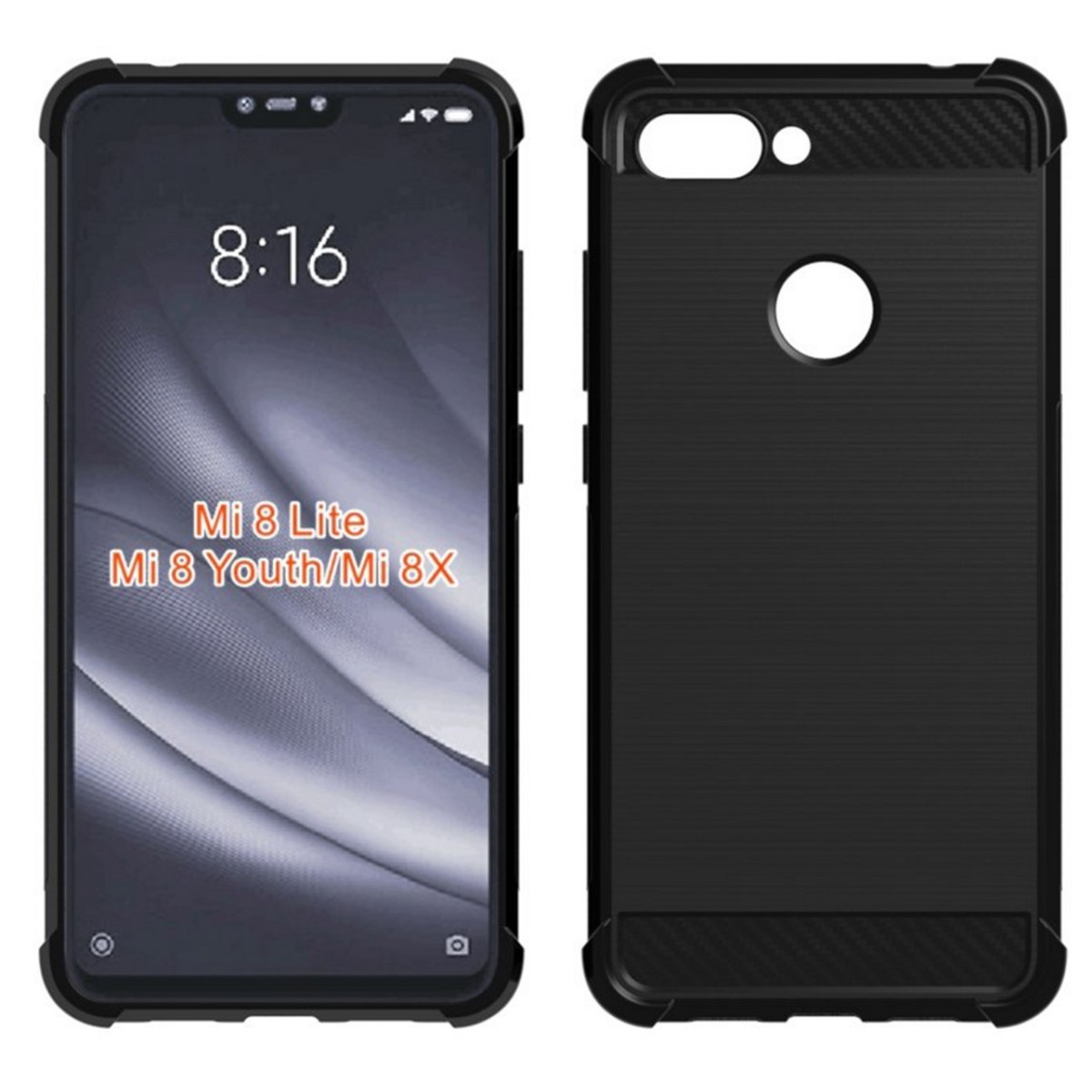 Funda Gel Tpu Anti-Shock Carbon Negra para Xiaomi Mi 8 Lite