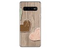 FUNDA de GEL TPU para Samsung Galaxy S10 diseño Corazones Madera Dibujos