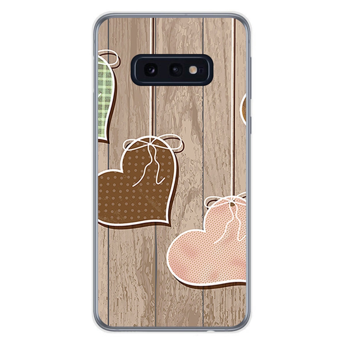 FUNDA de GEL TPU para Samsung Galaxy S10e diseño Corazones Madera Dibujos