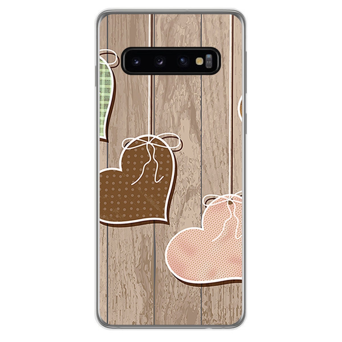 FUNDA de GEL TPU para Samsung Galaxy S10 Plus diseño Corazones Madera Dibujos