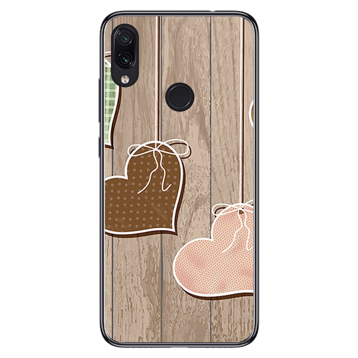 FUNDA de GEL TPU para Xiaomi Redmi Note 7 diseño Corazones Madera Dibujos