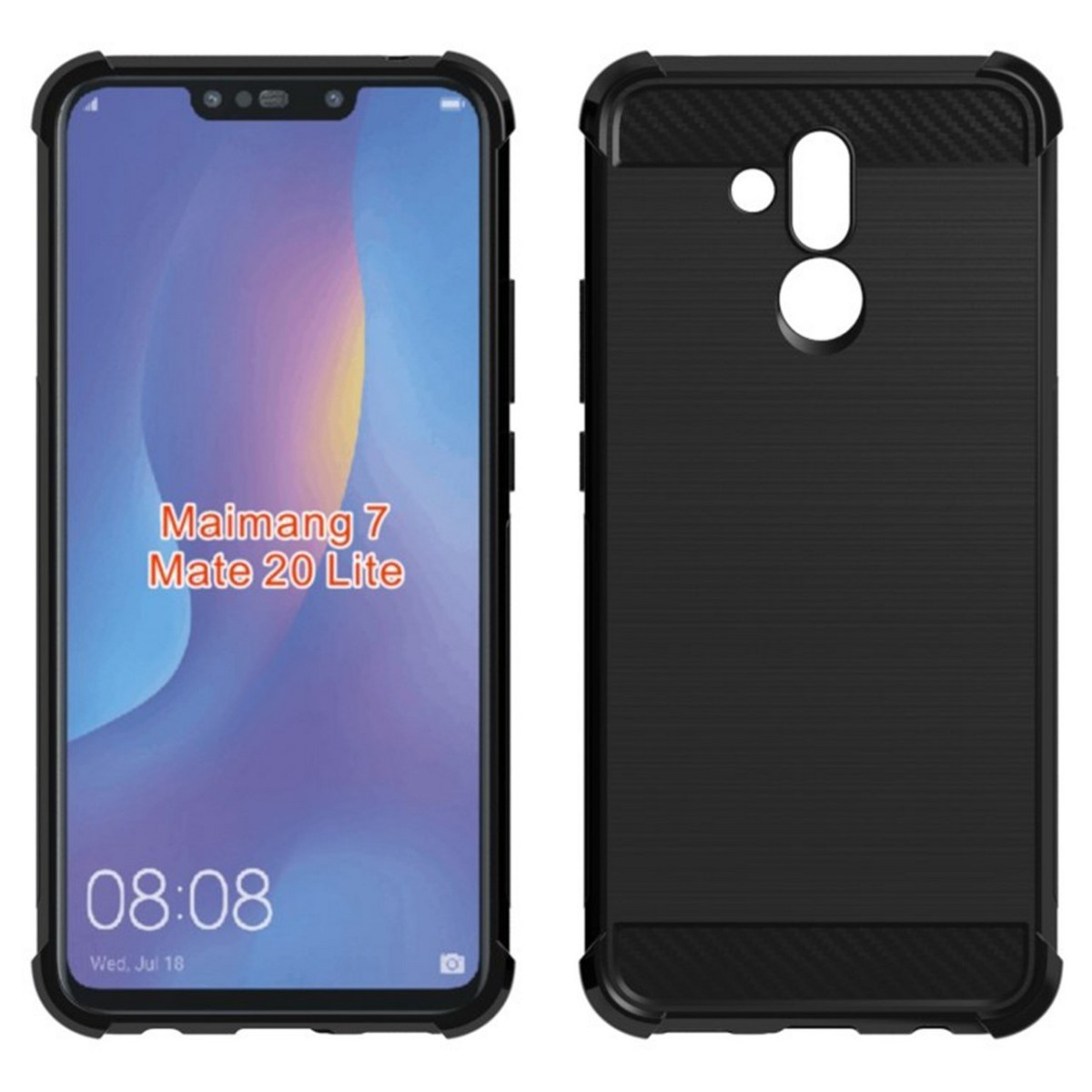 Funda Gel Tpu Anti-Shock Carbon Negra para Huawei Mate 20 Lite