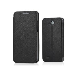 Funda Soporte Piel Texturizada Negra para HTC Desire 300
