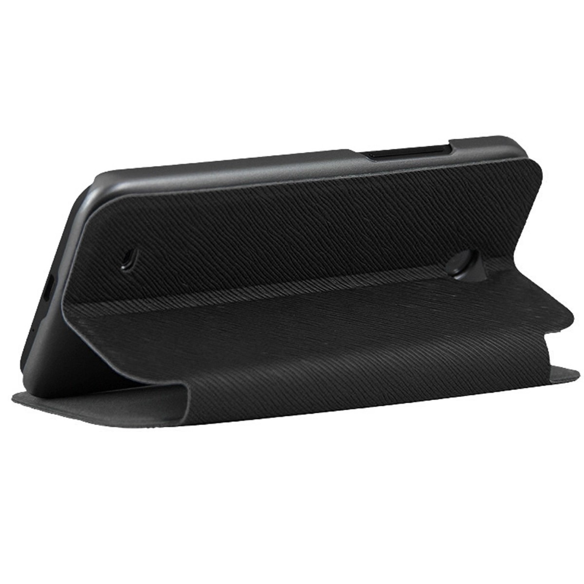 Funda Soporte Piel Texturizada Negra para HTC Desire 300