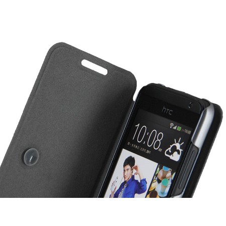 Funda Soporte Piel Texturizada Negra para HTC Desire 300